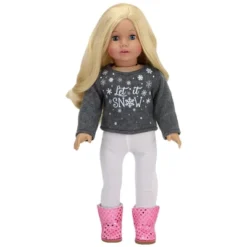 Sophia's - 18" Doll - "Let It Snow" Sweater, Lace Skirt, Leggings, Earmuffs, Pocket Scarf & Ewe Boots - Grey/White/Pink -Doll Sale Shop GUEST 0d0a36d6 040a 4204 9bbd 476e388ae498