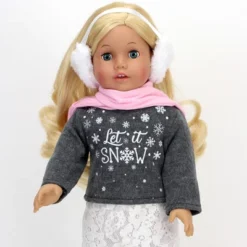 Sophia's - 18" Doll - "Let It Snow" Sweater, Lace Skirt, Leggings, Earmuffs, Pocket Scarf & Ewe Boots - Grey/White/Pink -Doll Sale Shop GUEST 0e2a2024 51d0 43c3 bcc1 f9b749f91402