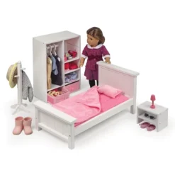 Bedroom Furniture Set For 18" Dolls - White/Pink -Doll Sale Shop GUEST 1447bf22 398d 4a5d 8df5 7a71668e7a45