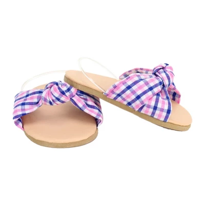 Sophia’s Plaid Fabric Knot Sandal For 18" Dolls, Pink/Blue 2 Sophia’s Plaid Fabric Knot Sandal For 18" Dolls, Pink/Blue - Image 2