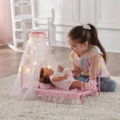 Starlights LED Canopy Metal Doll Bed With Bedding - Pink -Doll Sale Shop GUEST 22a6c1f7 78c1 41d6 8fd3 816be772e426