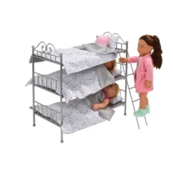Badger Basket Scrollwork Metal Triple Doll Bunk Bed With Ladder And Bedding - Silver/Pink/Stars -Doll Sale Shop GUEST 27dc93bb 254a 4081 b4a7 94942b1ee7c7