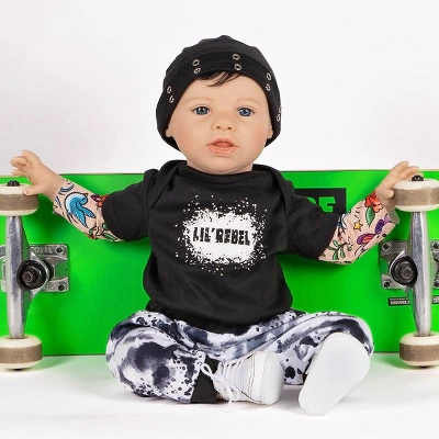 Paradise Galleries Reborn Toddler Boy Doll Lil' Rebel, 21 Inch With Black Rooted Hair And Blue Eyes, Made In GentleTouch Vinyl 6 Paradise Galleries Reborn Toddler Boy Doll Lil' Rebel, 21 Inch With Black Rooted Hair And Blue Eyes, Made In GentleTouch Vinyl - Image 6