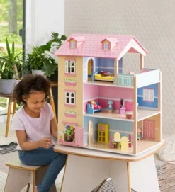 HearthSong Imagine My Place Dollhouse With Turntable And 35-Piece Dollhouse Furniture Set
