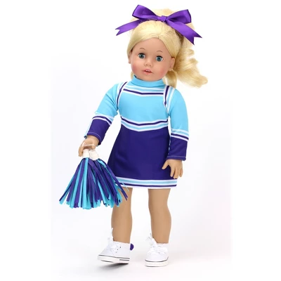 Sophia's - 18" Doll - Cheerleader Dress, Pom-pom & Hair Bow Set - Aqua/Purple 2 Sophia's - 18" Doll - Cheerleader Dress, Pom-pom & Hair Bow Set - Aqua/Purple - Image 2