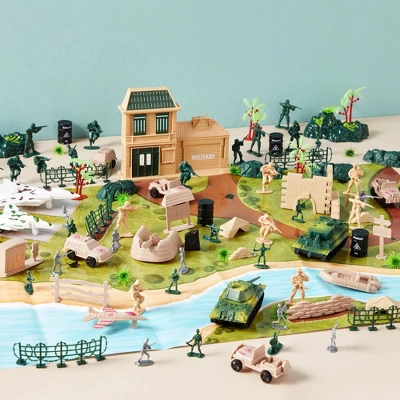 Blue Panda 400 Piece Army Men Action Figures Set With Map, Includes Carrying Tote For Easy Clean Up 1 Blue Panda 400 Piece Army Men Action Figures Set With Map, Includes Carrying Tote For Easy Clean Up