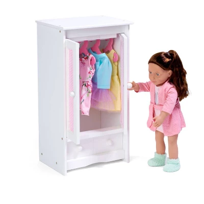 Badger Basket Doll Armoire W/ Hangers - White/Pink 3 Badger Basket Doll Armoire W/ Hangers - White/Pink - Image 3
