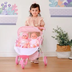 Olivia's Little World Double Twin Baby Doll Pram Stroller Pink Stars OL-00012 -Doll Sale Shop GUEST 5bdf2554 0621 4b5c b043 6d8989655e78