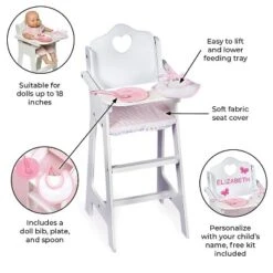 Badger Basket Doll High Chair With Accessories And Free Personalization Kit - White/Pink/Gingham -Doll Sale Shop GUEST 65bfe1de f58c 4c10 b334 e9056b446856