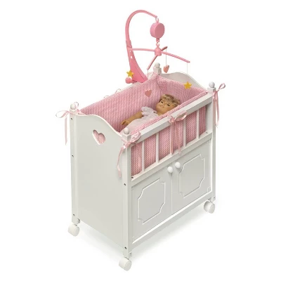 Badger Basket Cabinet Doll Crib With Gingham Bedding And Free Personalization Kit - White/Pink 5 Badger Basket Cabinet Doll Crib With Gingham Bedding And Free Personalization Kit - White/Pink - Image 5