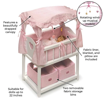 Badger Basket Doll Canopy Crib With Mobile & Storage Bins 8 Badger Basket Doll Canopy Crib With Mobile & Storage Bins - Image 8