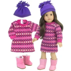 Sophia’s Fair Isle Knit Sweater Dress & Hat For 18” Dolls, Hot Pink/Purple -Doll Sale Shop GUEST 73ea5b46 9291 4698 9015 731bcdf5b81b