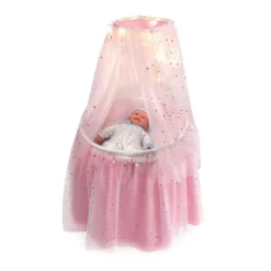 Badger Basket Sweet Dreams Round Doll Bassinet With Canopy And LED Lights - Pink/White/Stars -Doll Sale Shop GUEST 91243054 4be9 4233 ab23 abda96442be2