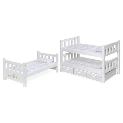 Badger Basket 1-2-3 Convertible Doll Bunk Bed With Bedding And Baskets - White Rose 5 Badger Basket 1-2-3 Convertible Doll Bunk Bed With Bedding And Baskets - White Rose - Image 5