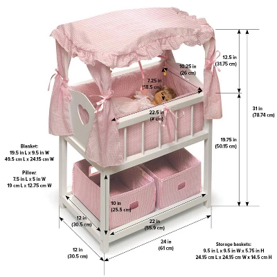 Badger Basket Doll Canopy Crib With Mobile & Storage Bins 7 Badger Basket Doll Canopy Crib With Mobile & Storage Bins - Image 7