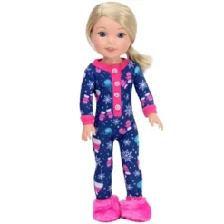 Sophia’s One Piece Winter Pajamas And Slippers For 14.5" Dolls, Blue/Hot Pink -Doll Sale Shop GUEST a38c7d80 1e01 477c 9552 caa1f1a1cbcf