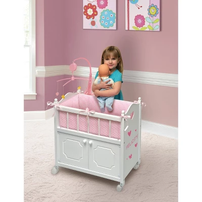 Badger Basket Cabinet Doll Crib With Gingham Bedding And Free Personalization Kit - White/Pink 4 Badger Basket Cabinet Doll Crib With Gingham Bedding And Free Personalization Kit - White/Pink - Image 4