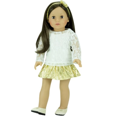 Sophia’s Lace Shirt, Skirt And Headband For 18" Dolls, Ivory/Gold 1 Sophia’s Lace Shirt, Skirt And Headband For 18" Dolls, Ivory/Gold