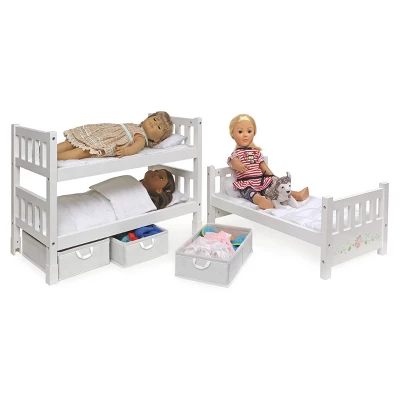 Badger Basket 1-2-3 Convertible Doll Bunk Bed With Bedding And Baskets - White Rose 4 Badger Basket 1-2-3 Convertible Doll Bunk Bed With Bedding And Baskets - White Rose - Image 4
