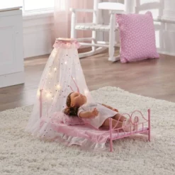 Starlights LED Canopy Metal Doll Bed With Bedding - Pink -Doll Sale Shop GUEST bc68727b dc5c 4596 aa18 f33b9fb7a867