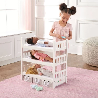 Badger Basket 1-2-3 Convertible Doll Bunk Bed With Bedding And Baskets - White Rose 1 Badger Basket 1-2-3 Convertible Doll Bunk Bed With Bedding And Baskets - White Rose