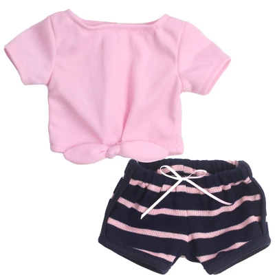 Sophia’s 2 Piece Summer Outfit With Tie Front Tee And Striped Shorts For 18" Dolls, Pink/Navy 1 Sophia’s 2 Piece Summer Outfit With Tie Front Tee And Striped Shorts For 18" Dolls, Pink/Navy