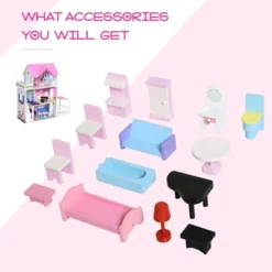 Qaba Kids Wooden Multi-Level Dream House Villa Kit With Furniture And Accessories -Doll Sale Shop GUEST ecc15b97 12c9 4c53 a7da 625959b58b5d