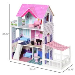 Qaba Kids Wooden Multi-Level Dream House Villa Kit With Furniture And Accessories -Doll Sale Shop GUEST f9159f7a 3eb1 43c2 bfce 2c96189e6b41